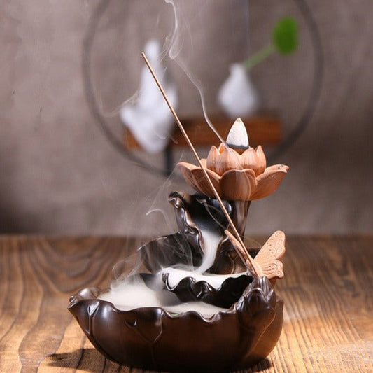 Lotus Flower Pond Backflow Incense Burner With Butterfly