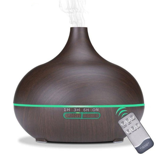 Wood Grain Aromacare Essential Oil Aroma LED Diffuser With Remote Control 550ml