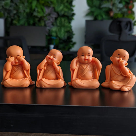 Set of 4 Pink Little Monk Statues for Good Luck